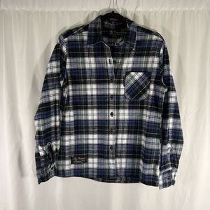 The Vermont Flannel Co Shirt Men's Medium Blue White Plaid Long Sleeve Button Up